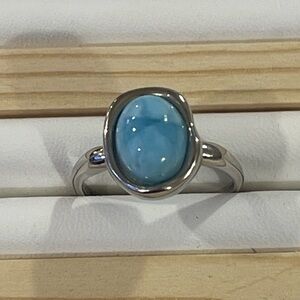 New Larimar Ring 925 Sterling Silver Adjustable Blue Cabochon Ring